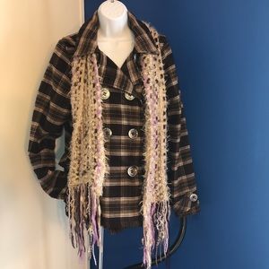 Maurice’s plaid button up jacket with scarf size, Medium - FREE SHIPPING